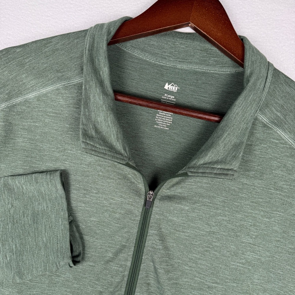 REI Co-op Midweight Base Layer Mens XL Green 1/4 Zip Pullover Thumbholes 207878